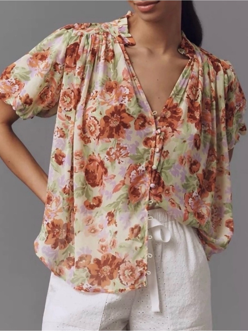 Anthropologie Estela Floral Button-Front Blouse Nwot
